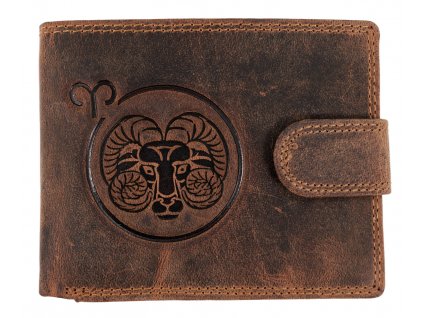 Luxusná pánska peňaženka s prackou s obrázkom znamení zverorkuhu - Baran - hnedá