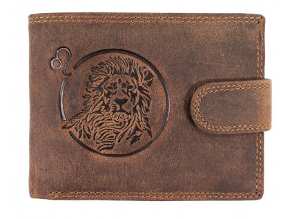 Luxusná pánska peňaženka s prackou s obrázkom znamení zverorkuhu - Lev - hnedá