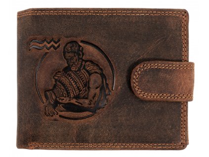 Luxusná pánska peňaženka s prackou s obrázkom znamení zverorkuhu - Vodnár - hnedá