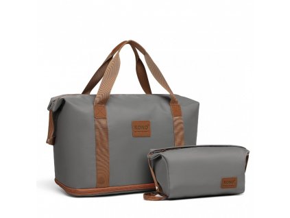 KONO set variabilná cestovná taška a kozmetická taštička - sivo hnedá - 26L
