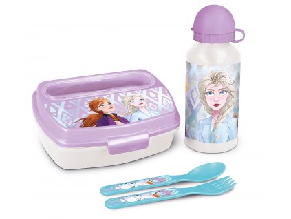 Darčekový set Disney Frozen desiatový box s príborom a fľaša 200 ml