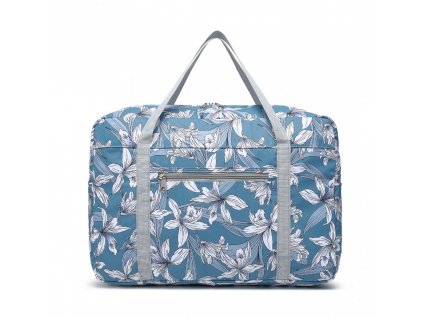 KONO skládacia vodotesná cestovná taška - kvety- modrá