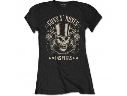 Guns N' Roses dámske bavlnené tričko: TOP HAT, SKULL & PISTOLS LAS VEGAS - čierne