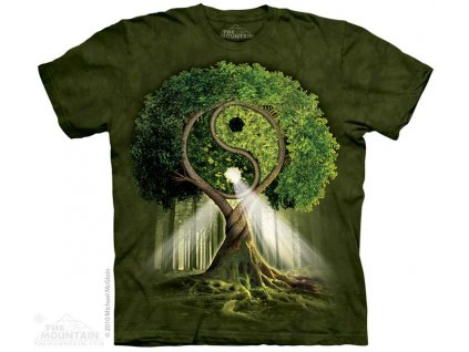 Pánske batikované tričko The Mountain - Yin Yang Tree - zelené