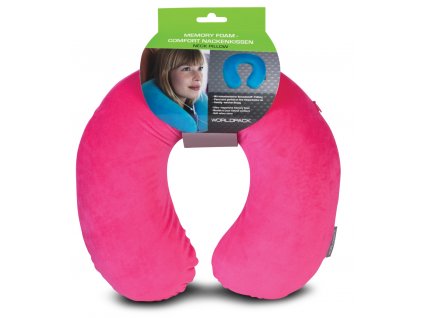 WORLDPACK TRAVEL PILLOW cestovný vankúš z pamäťovej peny - ružový