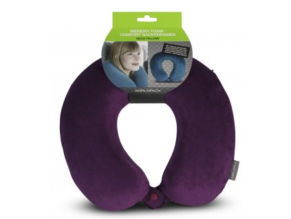 WORLDPACK TRAVEL PILLOW cestovný vankúš z pamäťovej peny - fialový