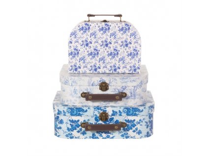 Sass & Belle set 3 kartónových kufríkov Celeste Blue And White Floral- 3 veľkosti