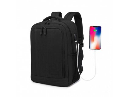 KONO multifunkčný batoh s USB portom Richie Small - čierny - 17 L