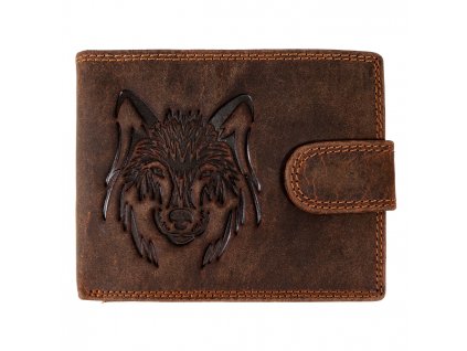 Luxusná pánska peňaženka s prackou - Vlk - hnedá