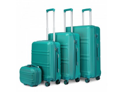 KONO Set 4 cestovných kufrov s horizontálnym dizajnom - ABS - tyrkysová - 10L/44L/66L/96L