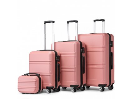 KONO Set 4 cestovných kufrov s horizontálnym dizajnom - ABS - nude - 10L/44L/66L/96L