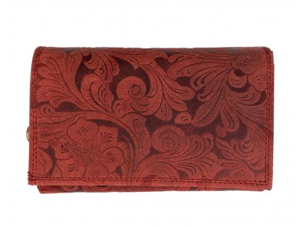 Kožená dámska stredná peňaženka WILD By Loranzo - červená - ornamenty