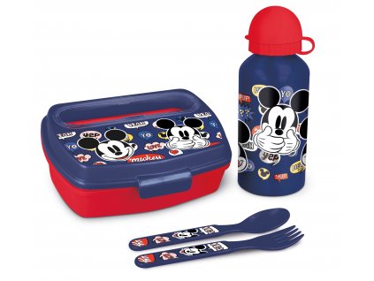 Darčekový set Mickey Mouse desiatový box s príborom a fľaša 400 ml
