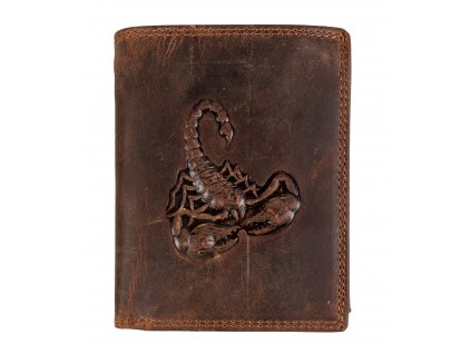 Pánska kožená peňaženka na výšku - Škorpión - hnedá
