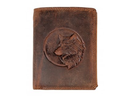 Pánska kožená peňaženka na výšku - Vlk - hnedá