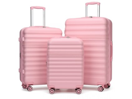 Sada 3 cestovných ABS+PC kufrov Kono 33L/57L/87L - ružová