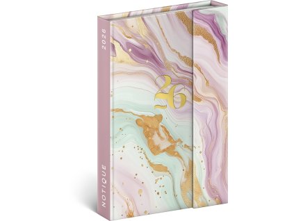 Týždenný magnetický diár Ružový mramor 2026 - 11 x 16 cm