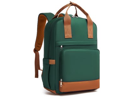 Moderný batoh na notebook 15,6" Kono Casual - zeleno-hnedý