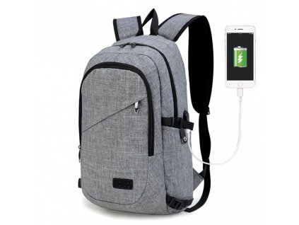 KONO unisex batoh s USB portom - šedý - 20L