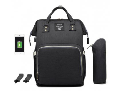 Multifunkčný batoh na kočík s USB portom - Čierny