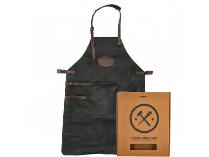 Kožená Zástera pre milovníkov grilovania - čierna (bez loga)