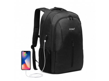 Chytrý batoh so zabudovaným USB portom Manny - čierny