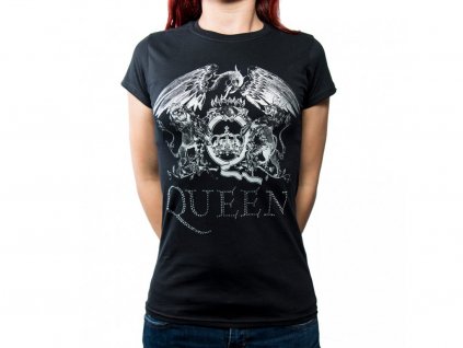 Originálne dámske tričko Queen s kamienkami - čierne