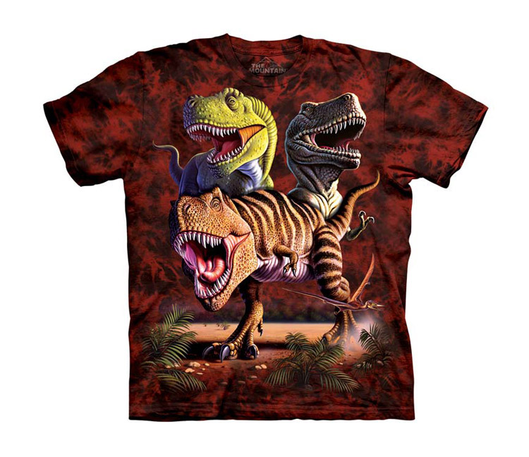 E-shop Detské batikované tričko The Mountain Tyranosaurus Rex - červené