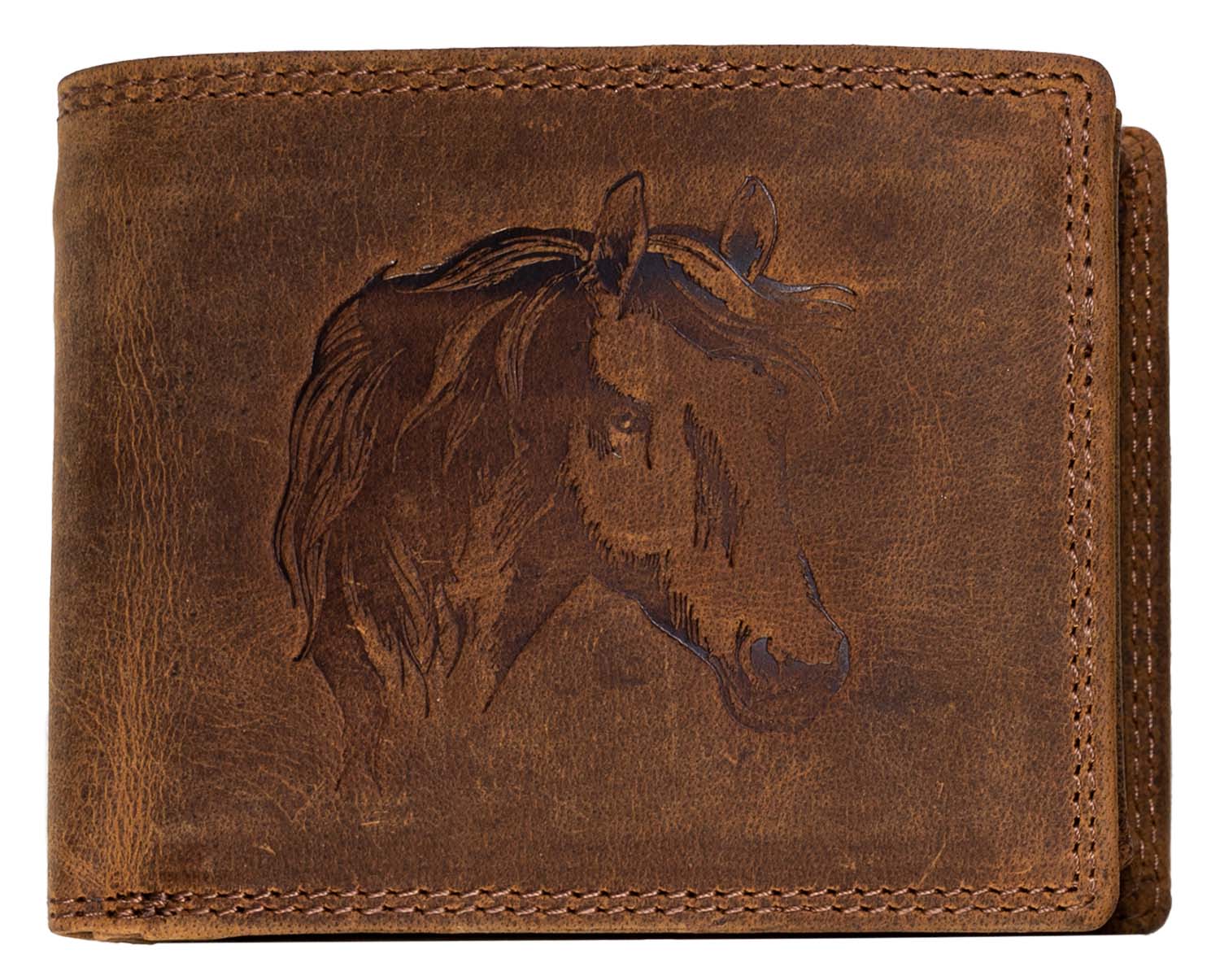 E-shop Luxusná kožená peňaženka s hlavou koňa - hnedá