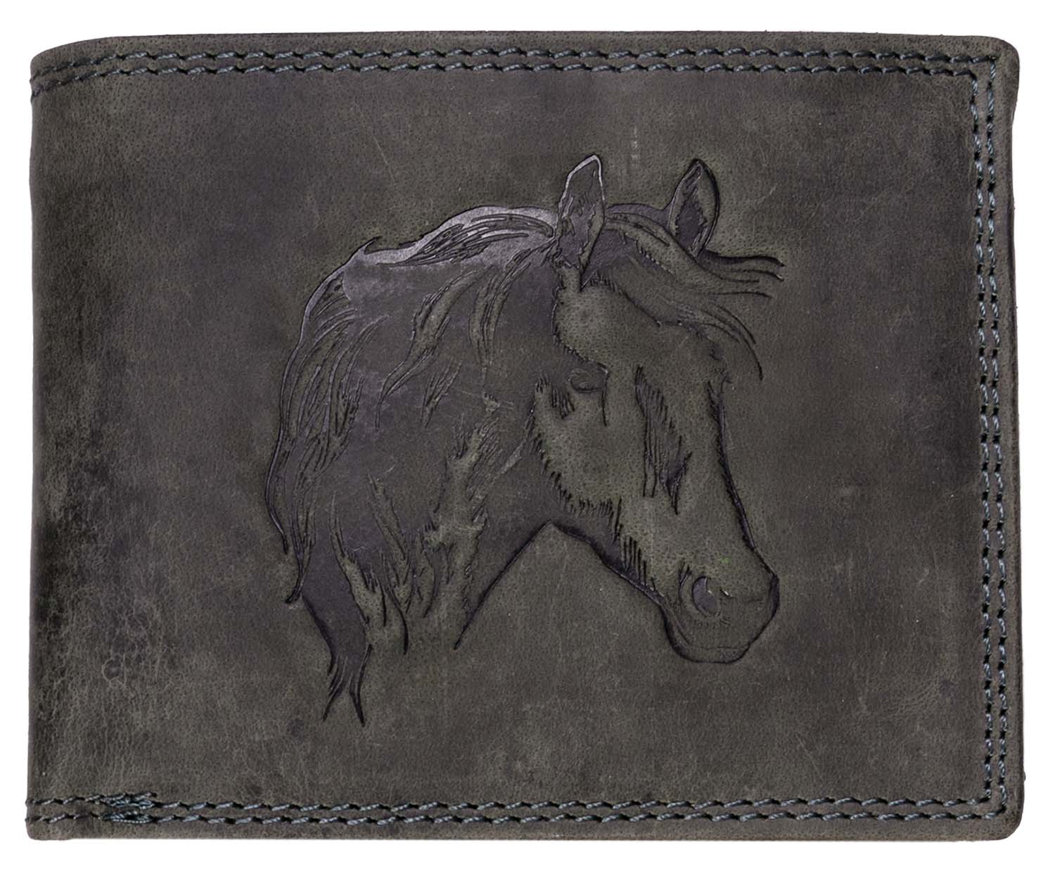 E-shop Luxusná kožená peňaženka s hlavou koňa - čierna