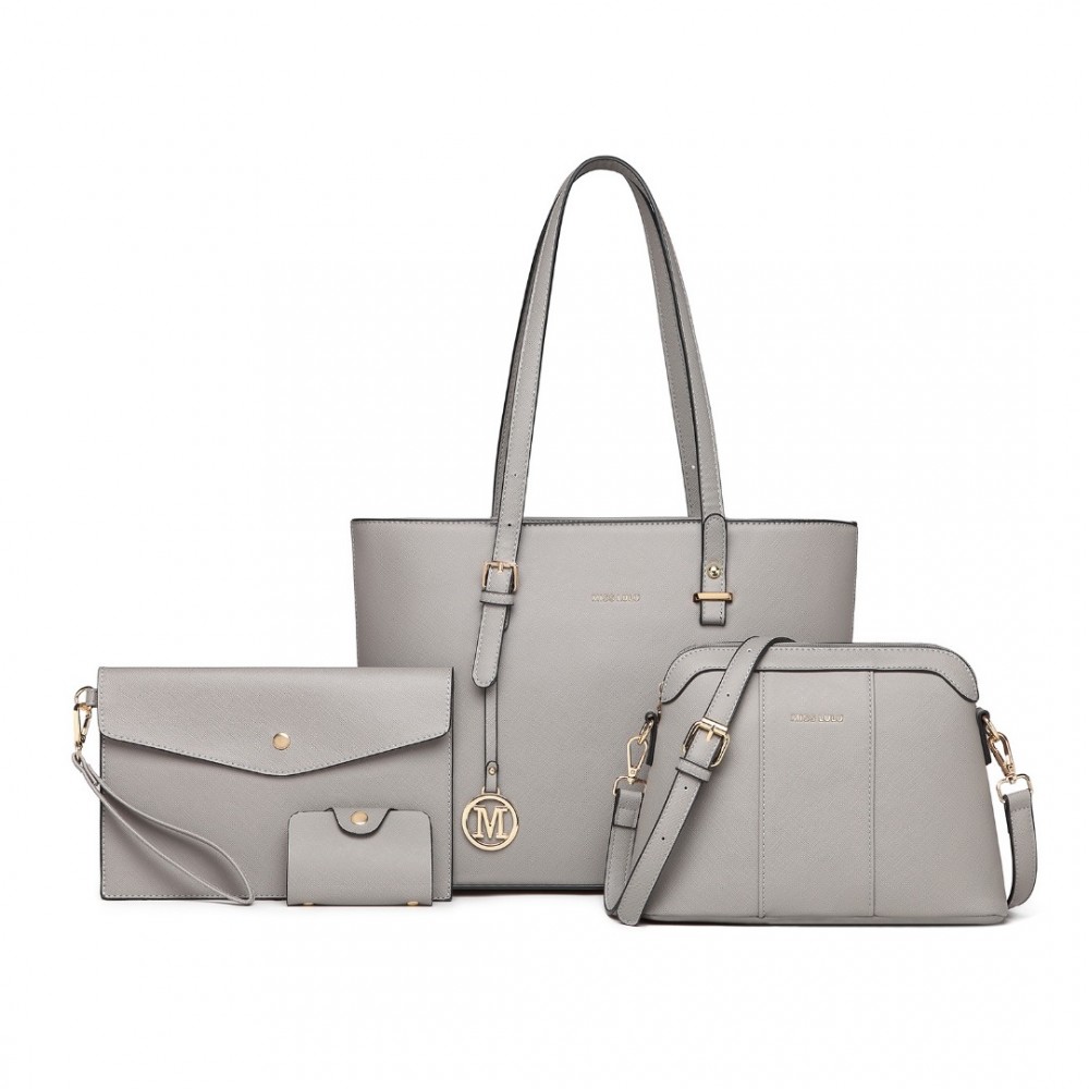 Set 4 produktov - biznis kabelka, crossbody kabelka, listová kabelka a dokladovka Miss Lulu sivý