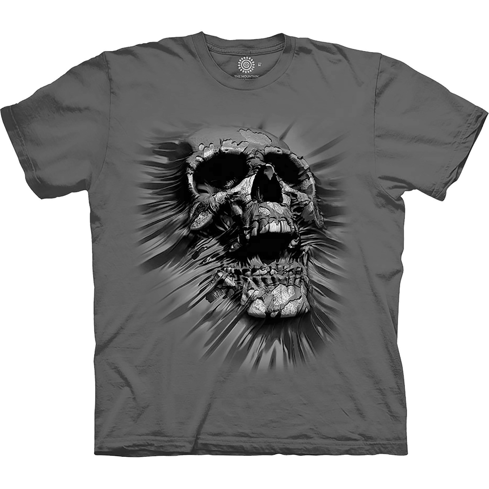 E-shop Pánske tričko The Mountain - Lebka trhajúca sa z trička - sivé