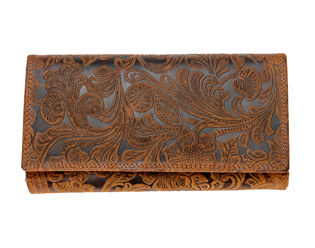 E-shop Kožená dámska veľká peňaženka WILD By Loranzo - hnedá - ornamenty
