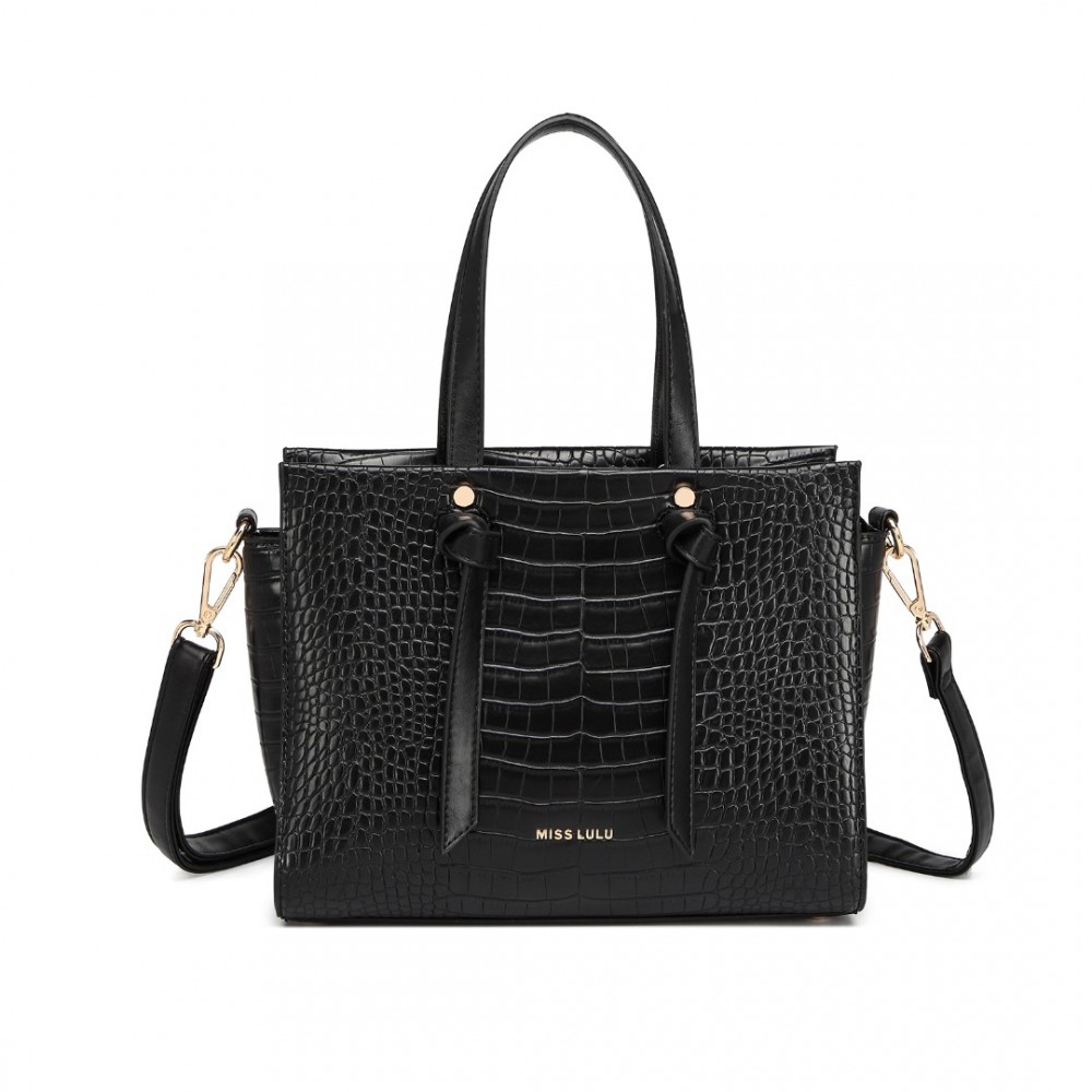 E-shop Dámska elegantná kabelka Miss Lulu Crocodile - čierna
