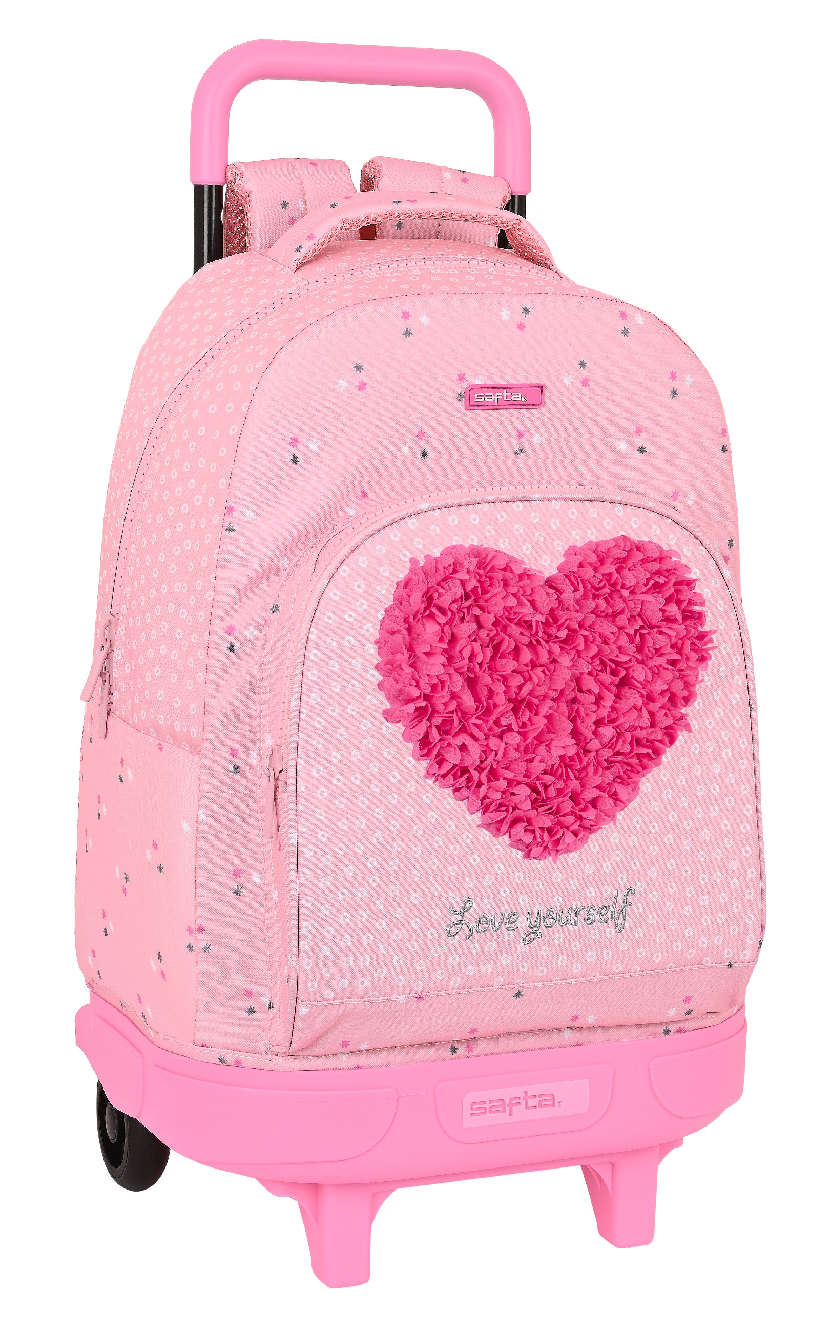 E-shop SAFTA Školský jednokomorový batoh na kolieskach HEART- ružový - 32L