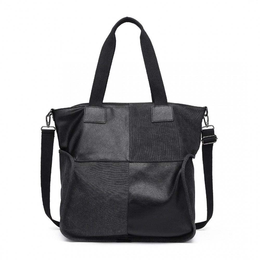 E-shop KONO dámska maxi taška na rameno s kontrastnými panelmi EH2221 - 25L - čierna