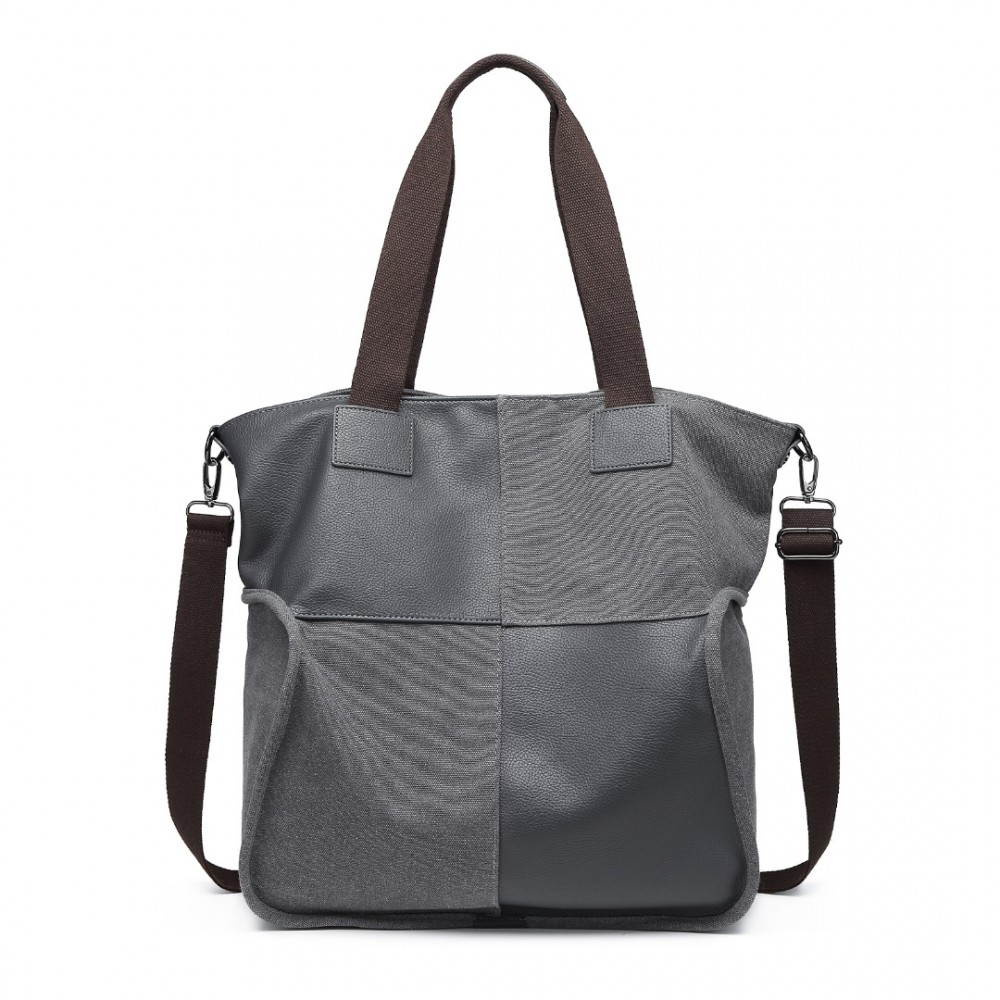 E-shop KONO dámska maxi taška na rameno s kontrastnými panelmi EH2221 - 25L - sivá
