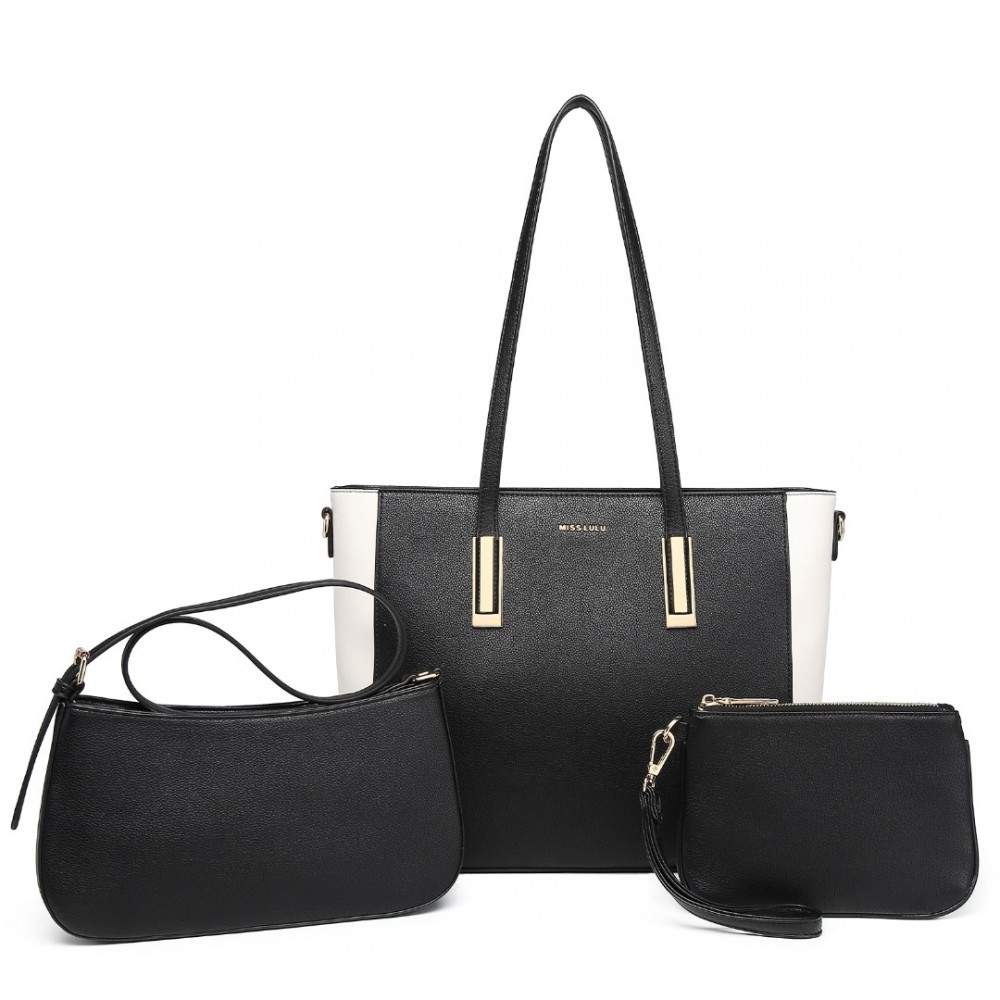 E-shop Miss Lulu 3-dielna súprava tašiek - shopperka, crossbody kabelka a kozmetička LD2218 - čierna