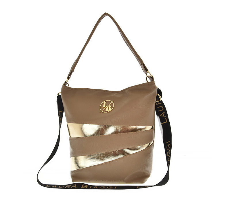 E-shop Laura Biaggi dámska dizajnová kabelka na rameno taupe zlatá KB132