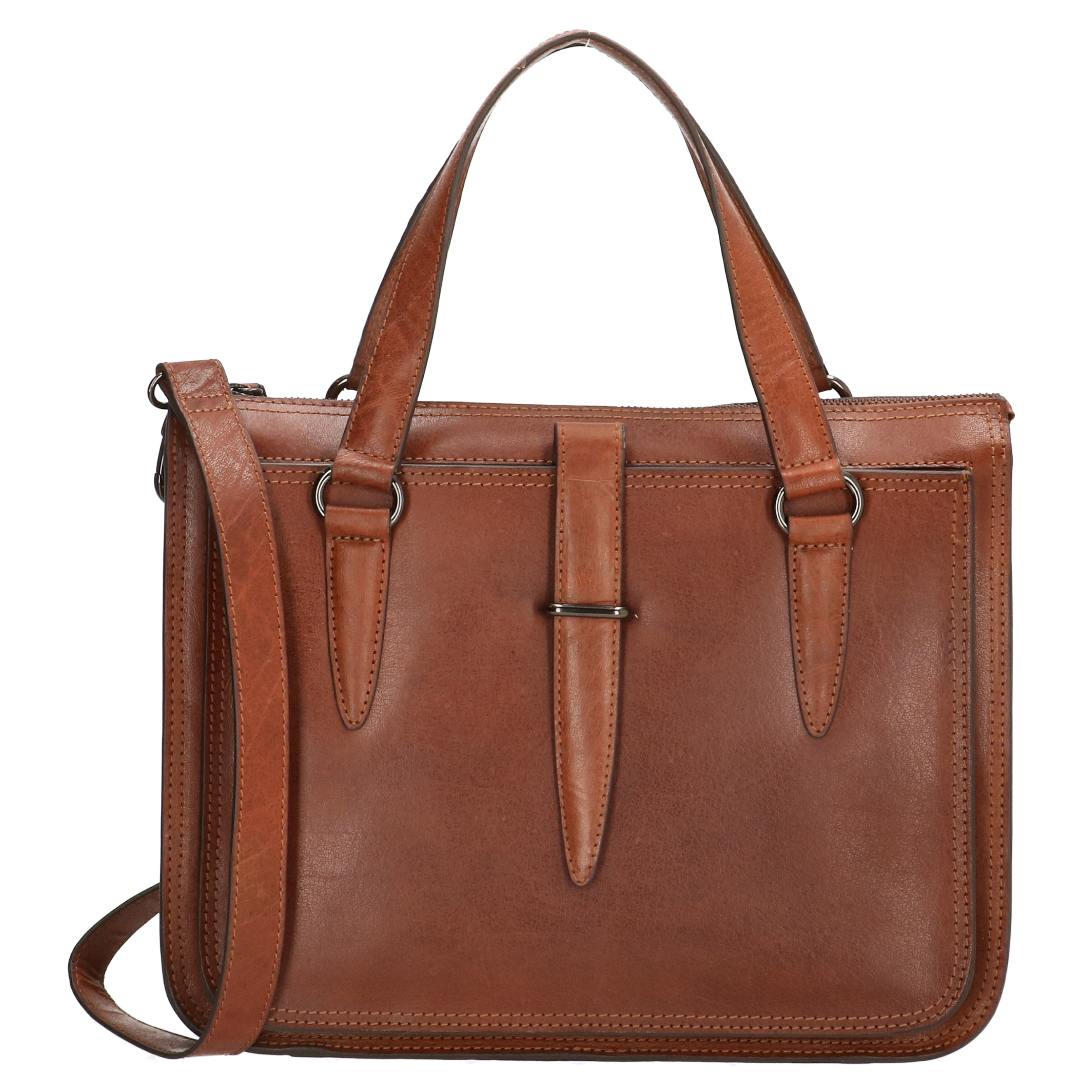 E-shop Genicci Amsterdam dámska kožená biznis taška na notebook 15,6" (34.5x19.4 cm) - koňaková