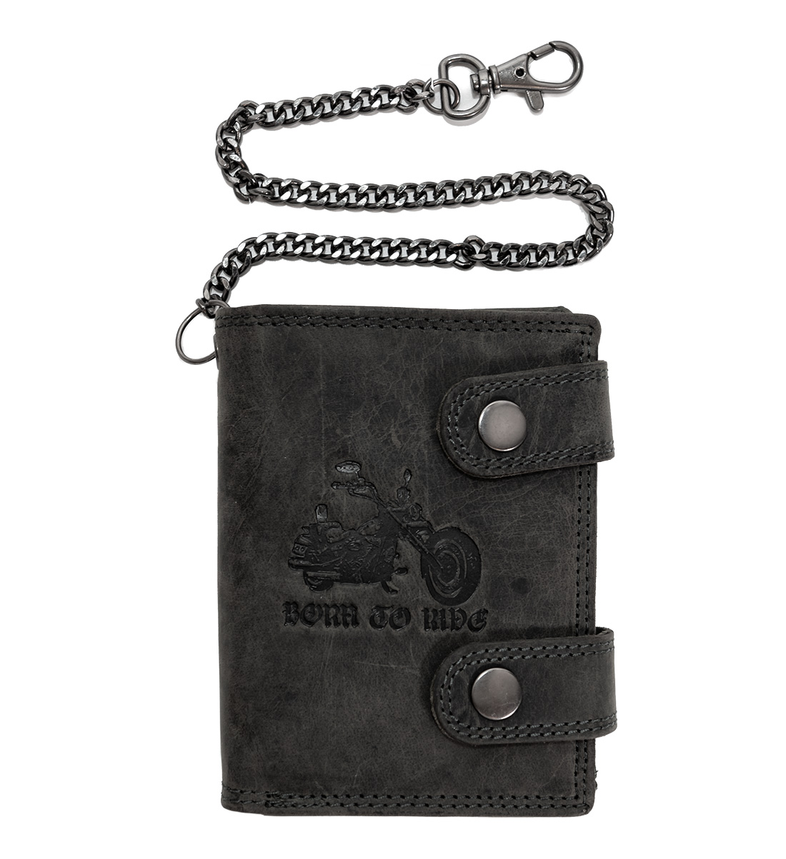 E-shop HL Pánska kožená peňaženka s dvoma prackami a retiazkou (RFID) - Born to ride - čierna