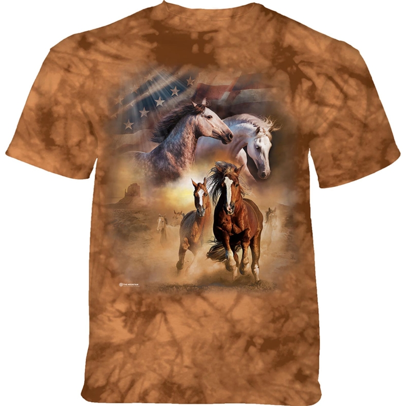 E-shop Pánske batikované tričko The Mountain - Kone v behu - hnedé