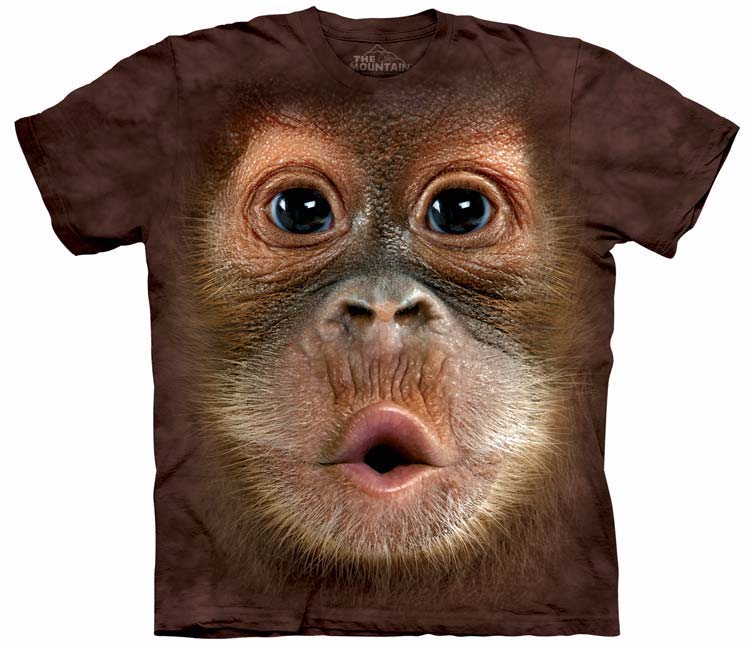 E-shop Pánske batikované tričko The Mountain - Mláďa orangutana - hnedé