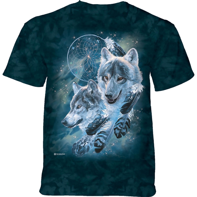 E-shop Pánske batikované tričko The Mountain - Dreamcatcher Wolf- zelené