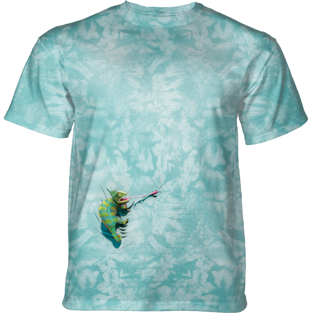 E-shop Pánske batikované tričko The Mountain - Hitchhiking Chameleon- bledomodré
