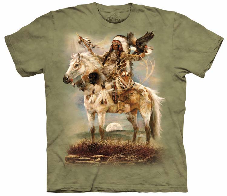 E-shop Pánske batikované tričko The Mountain - Indiánsky náčelník - zelené