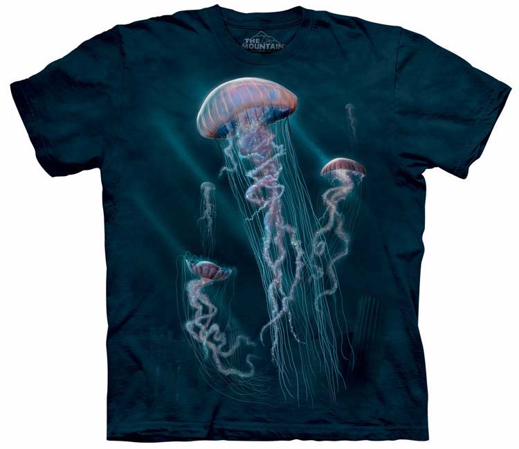 E-shop Pánske batikované tričko The Mountain - Morské medúzy -Jellyfish -modré
