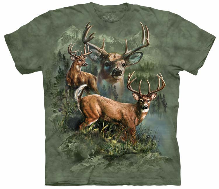 E-shop Pánske batikované tričko The Mountain - Jelene - zelené