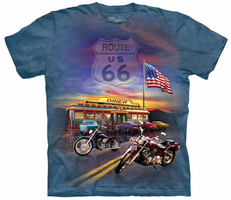 E-shop Pánske batikované tričko The Mountain - Route 66- modré