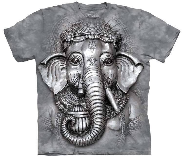 E-shop Pánske batikované tričko The Mountain - Ganesh slonia hlava- sivé